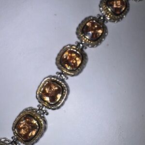 VTG Sterling Silver 925 2 Toned CZ Citrine Chunky Tennis Bracelet 7" Stunning